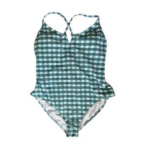 Jessica Simpson Teal Gingham Plaid One Piece Swimsuit Size XL NWT Vacation